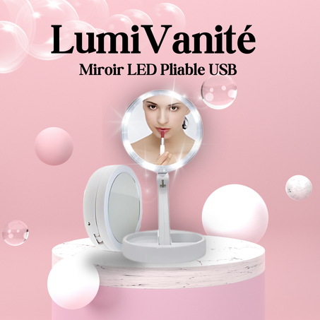 LumiVanité  Miroir LED Pliable USB – Éclat Blanc