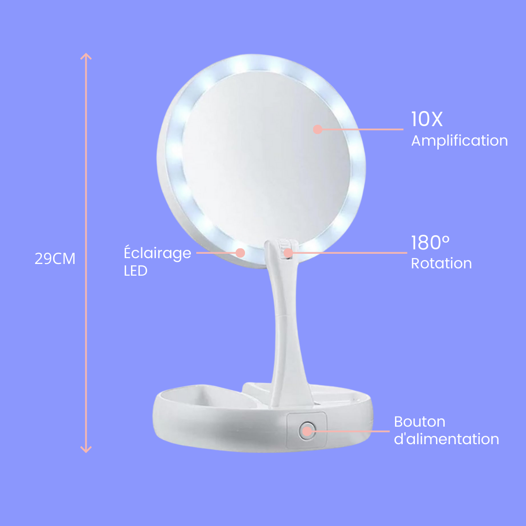 LumiVanité  Miroir LED Pliable USB – Éclat Blanc
