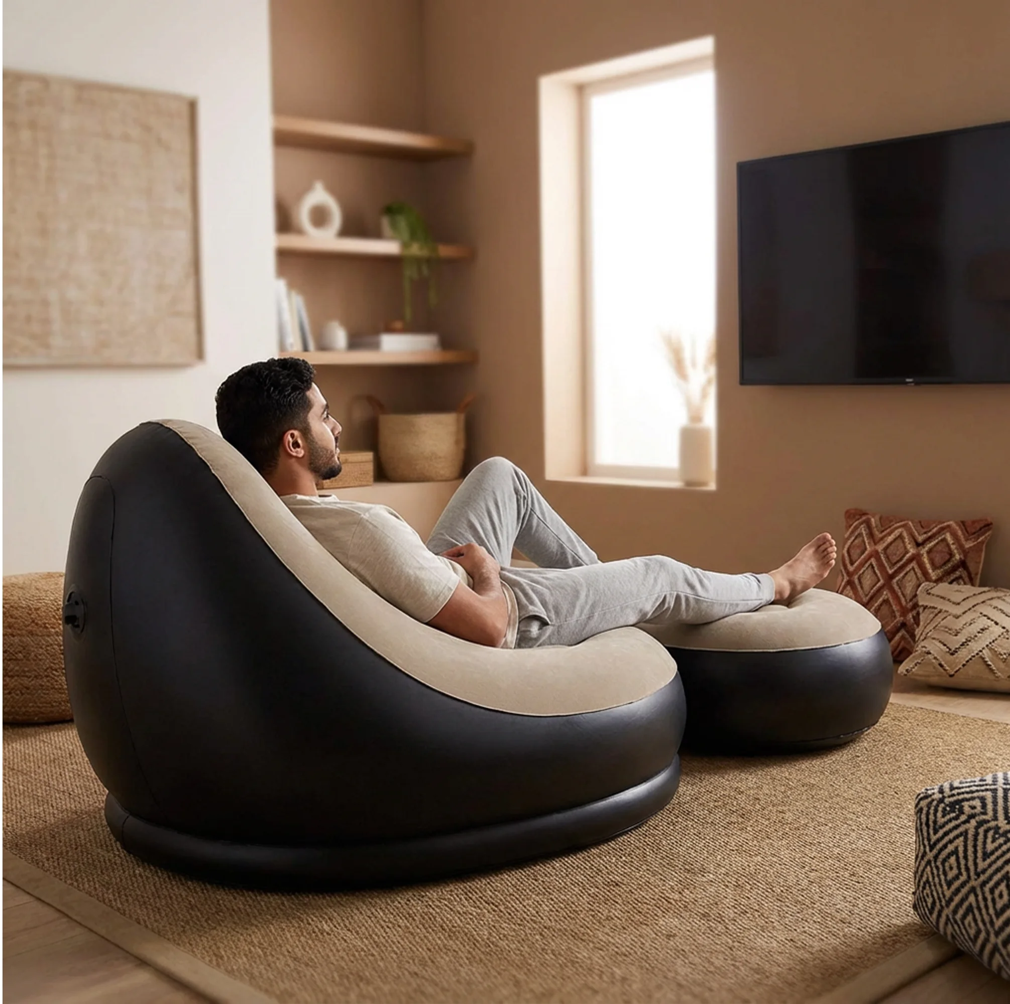 كنبة بين باج و مسند رجل المريحة