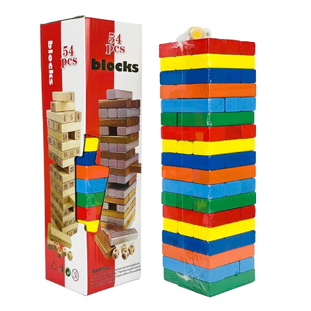 Jenga 54 pièces colorées