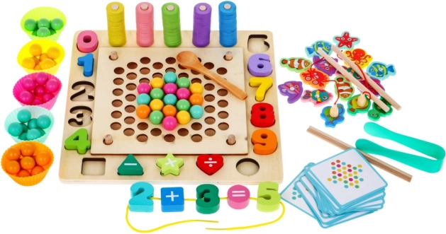 Ensemble de jeux éducatifs en bois 6-en-1
