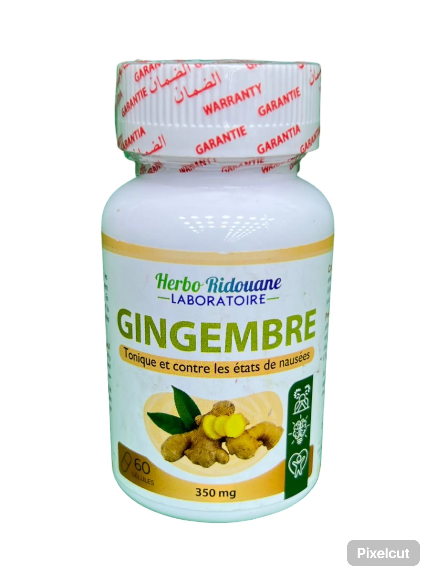 كمل غذائي من Herbo Ridouane يحتوي على مستخلص الزنجبيل.