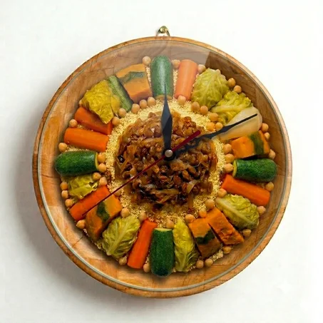 Une horloge murale en forme de plat de couscous. 0 article en stock . Sur commande .