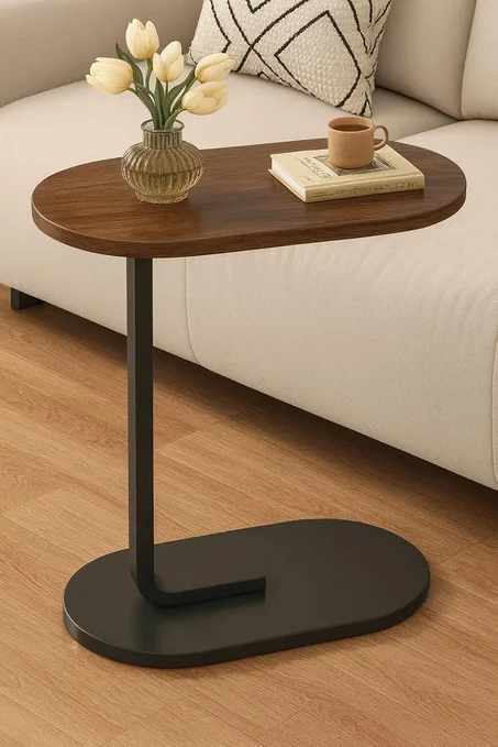 طاولة قهوة بسيطة على الطراز الاسكندنافي، طاولة جانبية للأريكة مصنوعة من خشب ام دي اف، أثاث عصري لغرفة المعيشة، صنع في الصين من المفارج- بني/ أسود