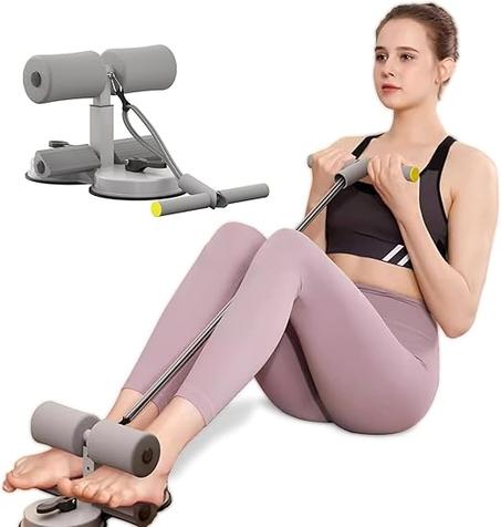 حامل قدم على شكل قضيب للجلوس، حامل ارضي محمول للجلوس، معدات تمارين الجلوس، 3 مستويات قابلة للتعديل، مع 2 كوب شفط قوي وحبل سحب مرن، للمساعدة في تمارين عضلات البطن وتدريب قوة القدم والساق