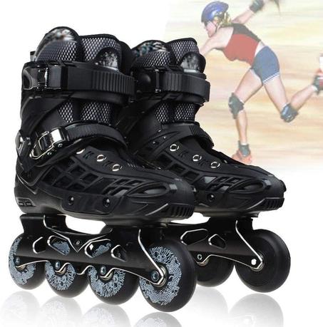ميو حذاء تزلج بعجلات مضمنة للرجال والنساء بشفرات صف واحد احترافي من الياف الكربون للمبتدئين في الرياضة والترفيه في الهواء الطلق (اسود، 40)