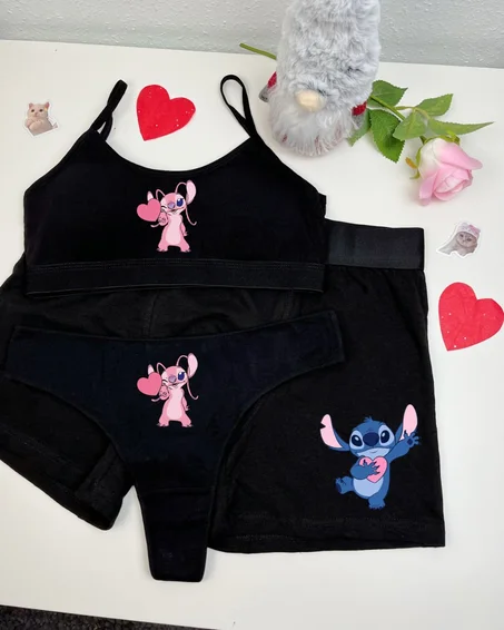 💕🖤 طقم Stitch Love للأزواج - إصدار الحب اللطيف 🖤💕
