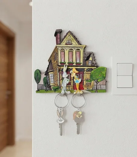 Bugs Bunny & Lola Bunny Cartoon House Keychain 🏡🔑 | ميدالية مفاتيح كرتونية مميزة