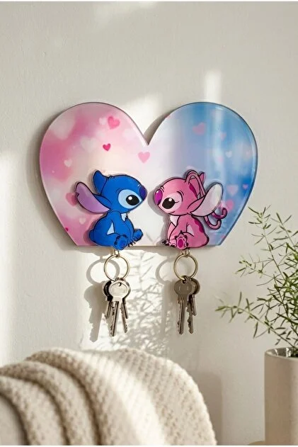 🔑💗 Porte-clés Stitch & Angel en forme de cœur 🩷💙
