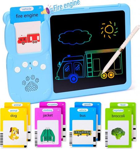 جهاز تعليمي 2 في 1 بطاقات تعليمية ناطقة مع لوحة كتابة LCD مع القلم