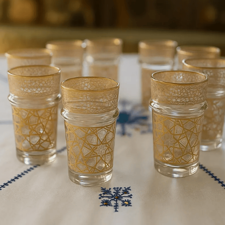 Vaso de Cristal Decorado para Té Árabe - Estilo Dorado Tallado Tradicional