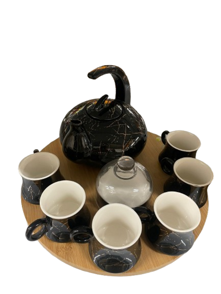 🍵✨ Set de Té y Café Elegancia Negra – 8 Piezas ✨