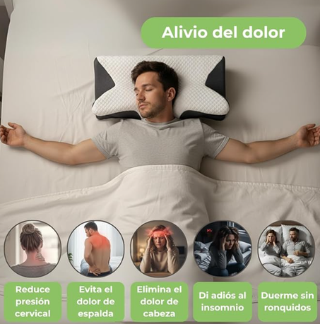 Almohada Ortopédica Ergonómica Anticervical con Memoria Viscoelástica – Alivio del Dolor de Cuello y Mejora del Sueño