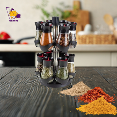 منظم توابل دوار فاخر - 12 عبوة زجاجية