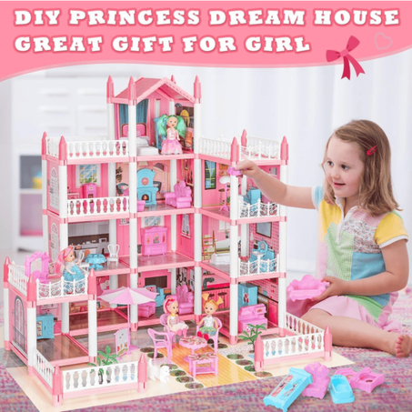 بيت دمى بتصميم لطيف وجميل للبنات سهل التركيب