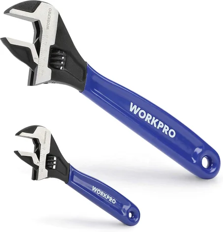 WORKPRO Juego de llaves ajustables de 2 piezas, llave de óxido negro de mandíbula de 6 pulgadas y 10 pulgadas de ancho, acero Cr-V, escalas métricas y SAE, apertura máxima de mandíbula de 15/