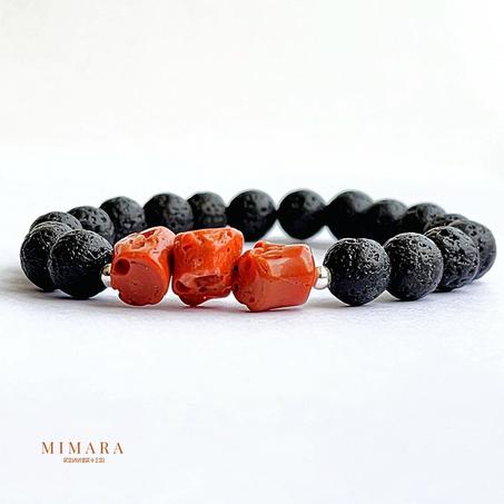 Bracelet en corail et pierres de Lave.