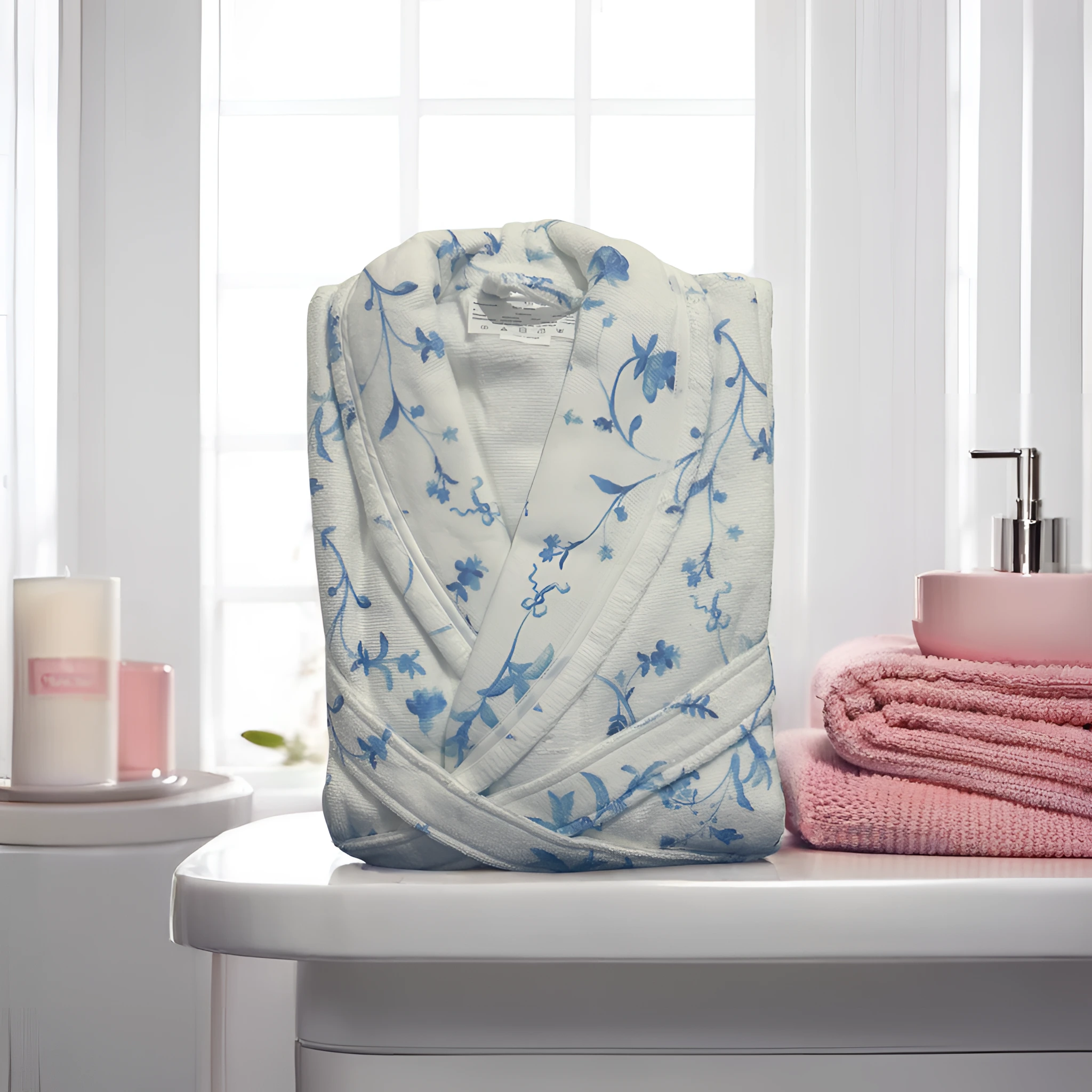 Taille L/XL -  Blanc à motifs bleus .- 100% coton - fabriqué au Portugal