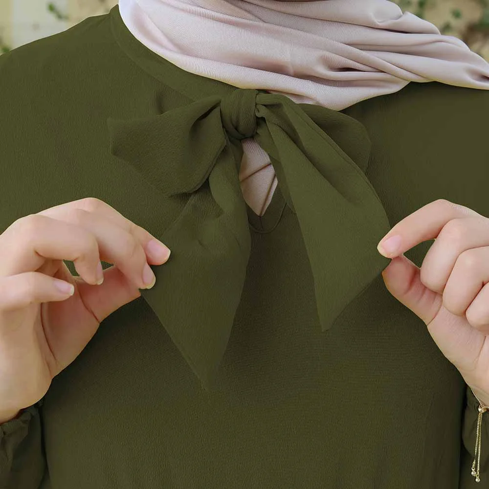 Robe avec Cravate Vert olive