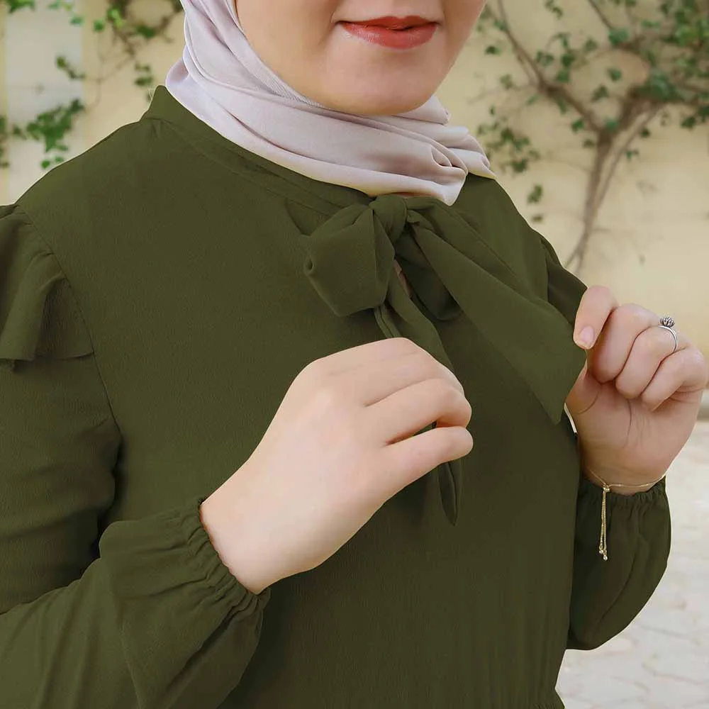 Robe avec Cravate Vert olive