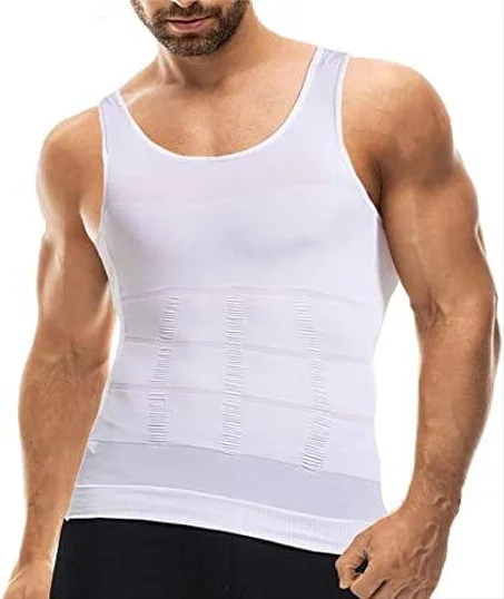 قميص مشد رجالي لتنسيق الجسم وتنحيف البطن – ضغط قوي – لون أبيض