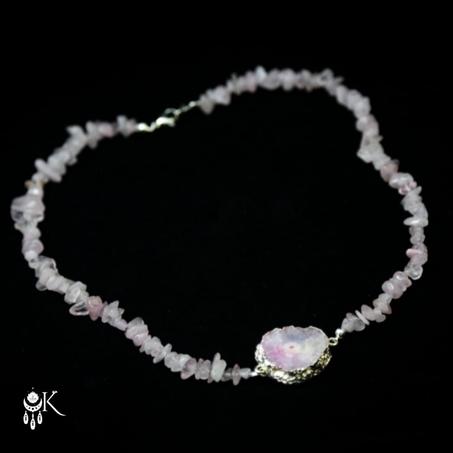 Collier en Quartz Rose avec Pendentif en Agate