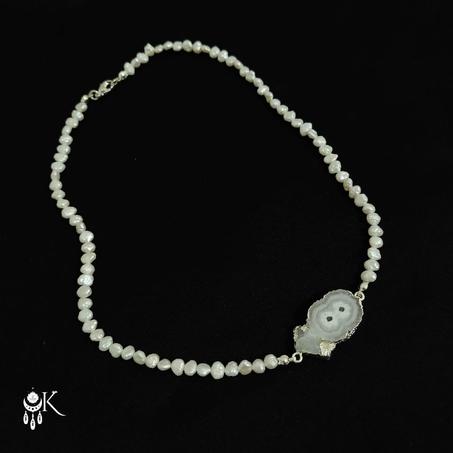 Collier en Perle de Culture avec Pendentif en Agate