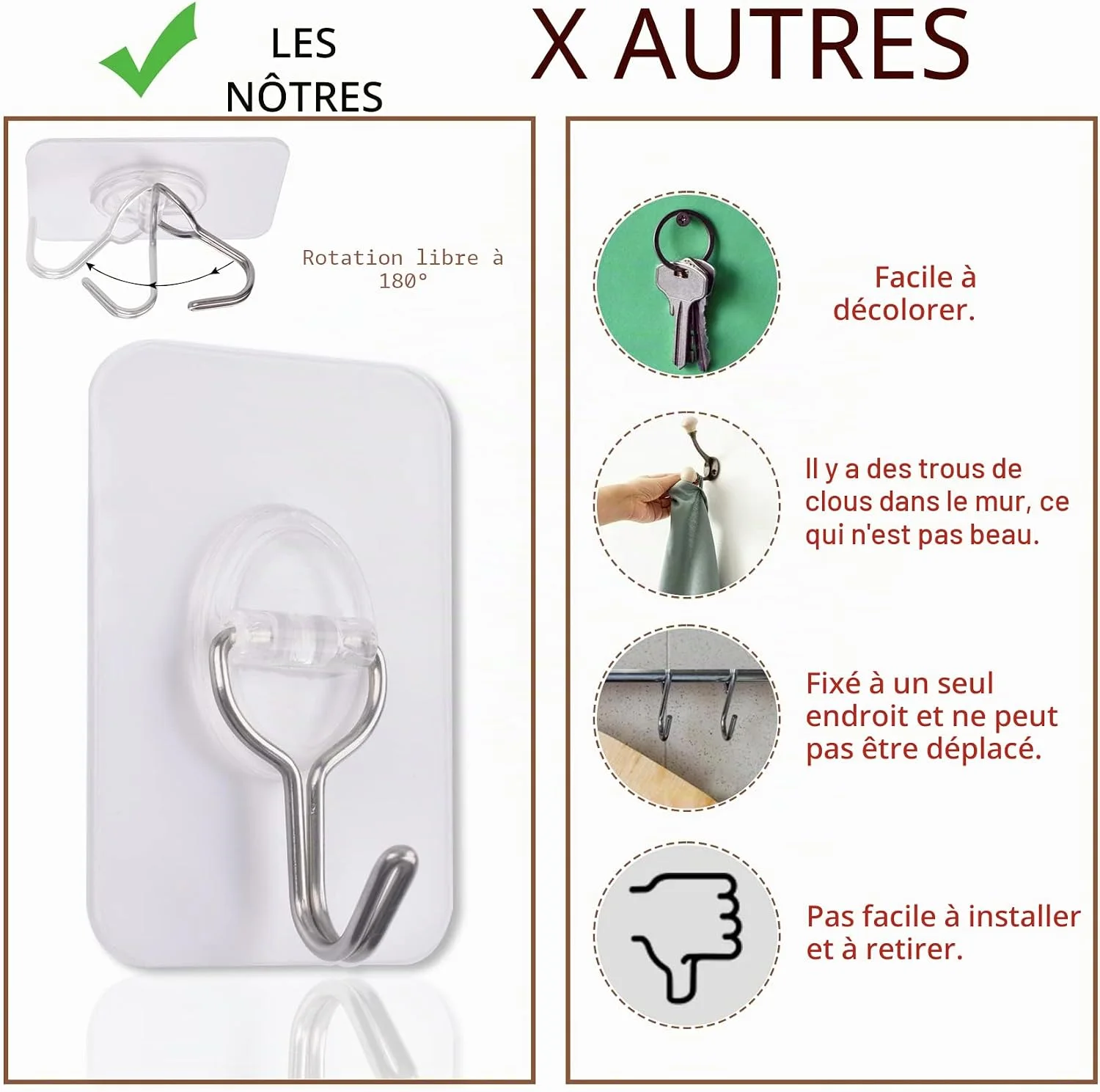 12 PCS Crochets Adhésifs Muraux