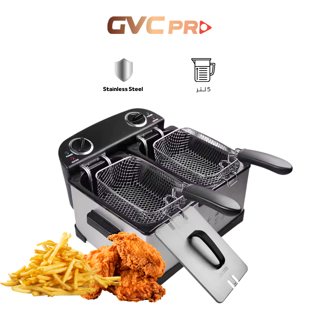 كولين قلاية زيت عميقة ستانلس ستيل بسلة مزدوجة -5 لتر - 2800 واط