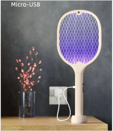 مضرب صاعق ناموس كهربائي قابل لاعادة الشحن مع حامل