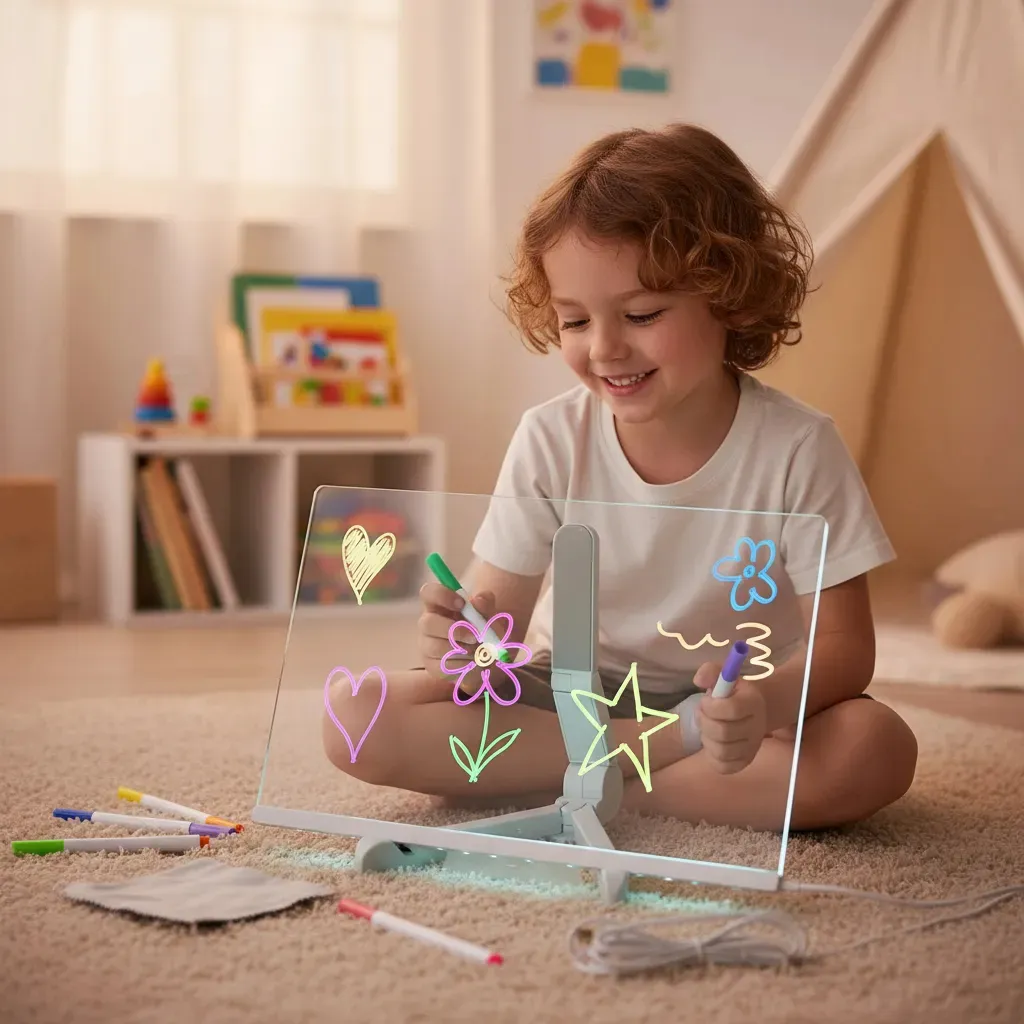 سبورة بيضاء سحرية شفافة من الأكريليك مزودة بإضاءة LED، متوفر اكبر حجم