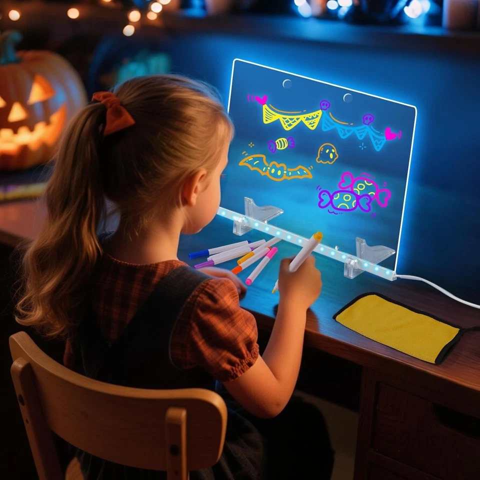 لوحة ملاحظات LED مع إضاءة ليلية، 7 أقلام، لوحة رسائل ورسم أكريليك