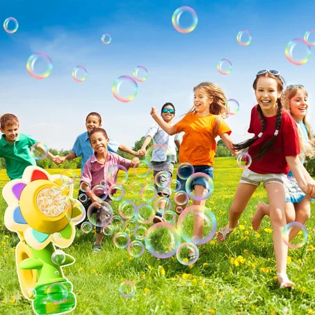 ✨ متعة لا تنتهي مع آلة الفقاعات الزهرية ✨