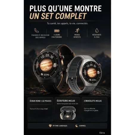 Montre Connectée + Écouteurs Sans Fil – Pack 2-en-1