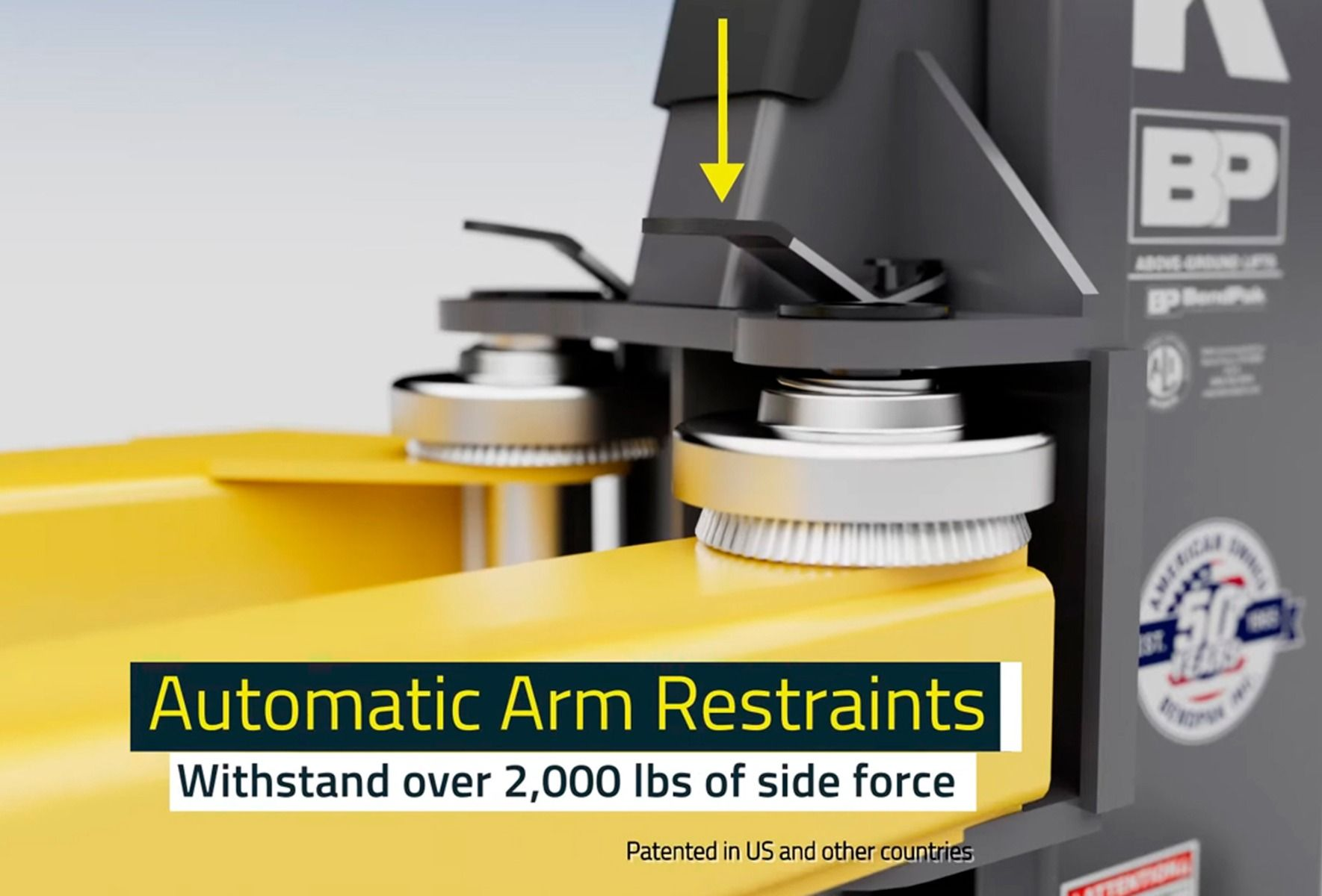 BendPak automatic arm restraints