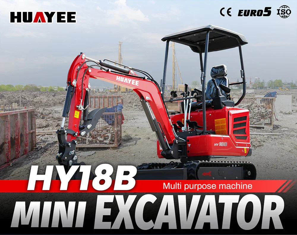 Mini Excavator with 14hp Kubota Engine | Hydraulic Thumb, Side Swing & Canopy | HUAYEE HY18B