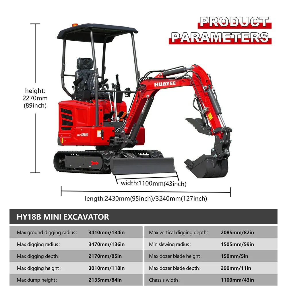 Mini Excavator with 14hp Kubota Engine | Hydraulic Thumb, Side Swing & Canopy | HUAYEE HY18B
