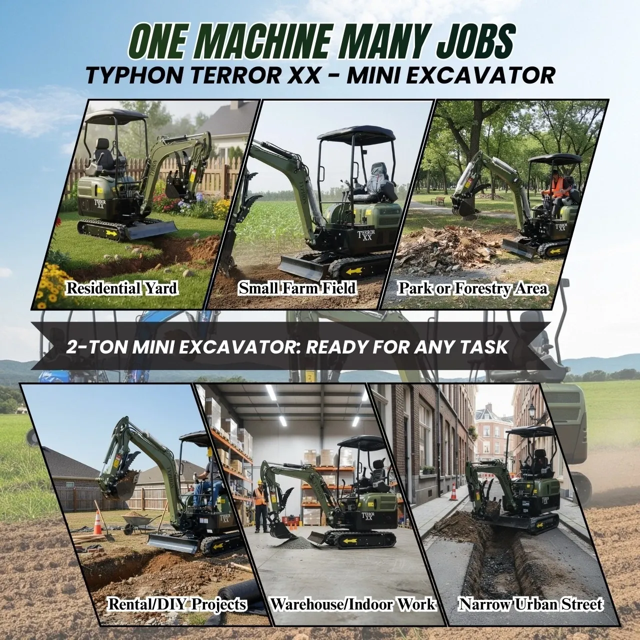 New TYPHON TERROR XX 4000lb Mini Excavator SideSwing Kuobta D902 12 Attachments