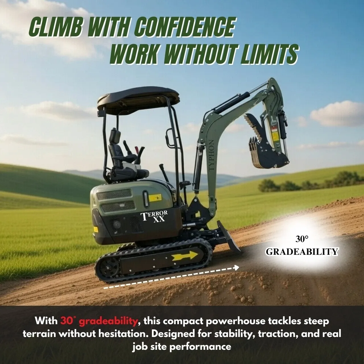 New TYPHON TERROR XX 4000lb Mini Excavator SideSwing Kuobta D902 12 Attachments
