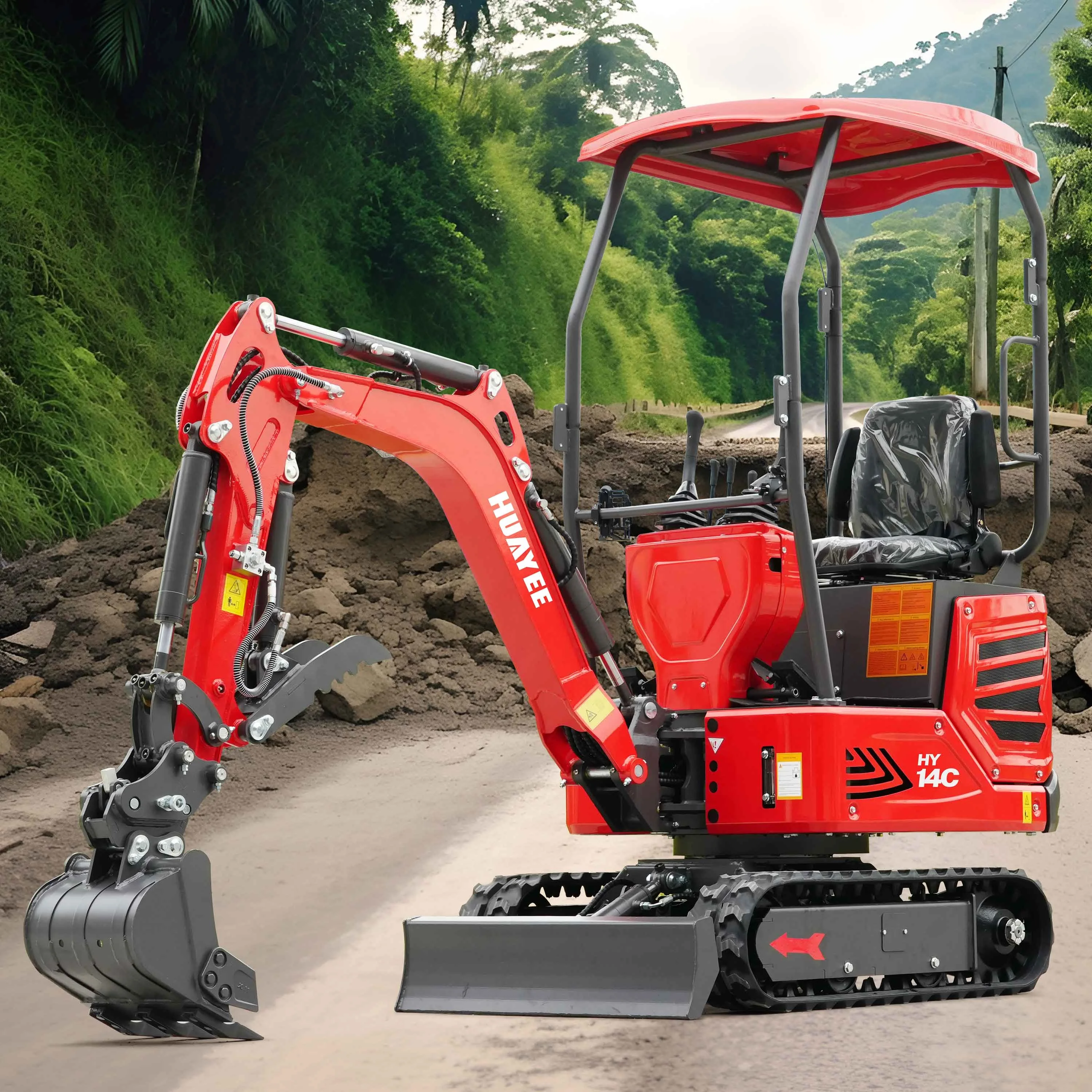 Mini Excavator with Hydraulic Thumb & Side Swing Boom - 13.5hp B&S Engine | HUAYEE HY14C