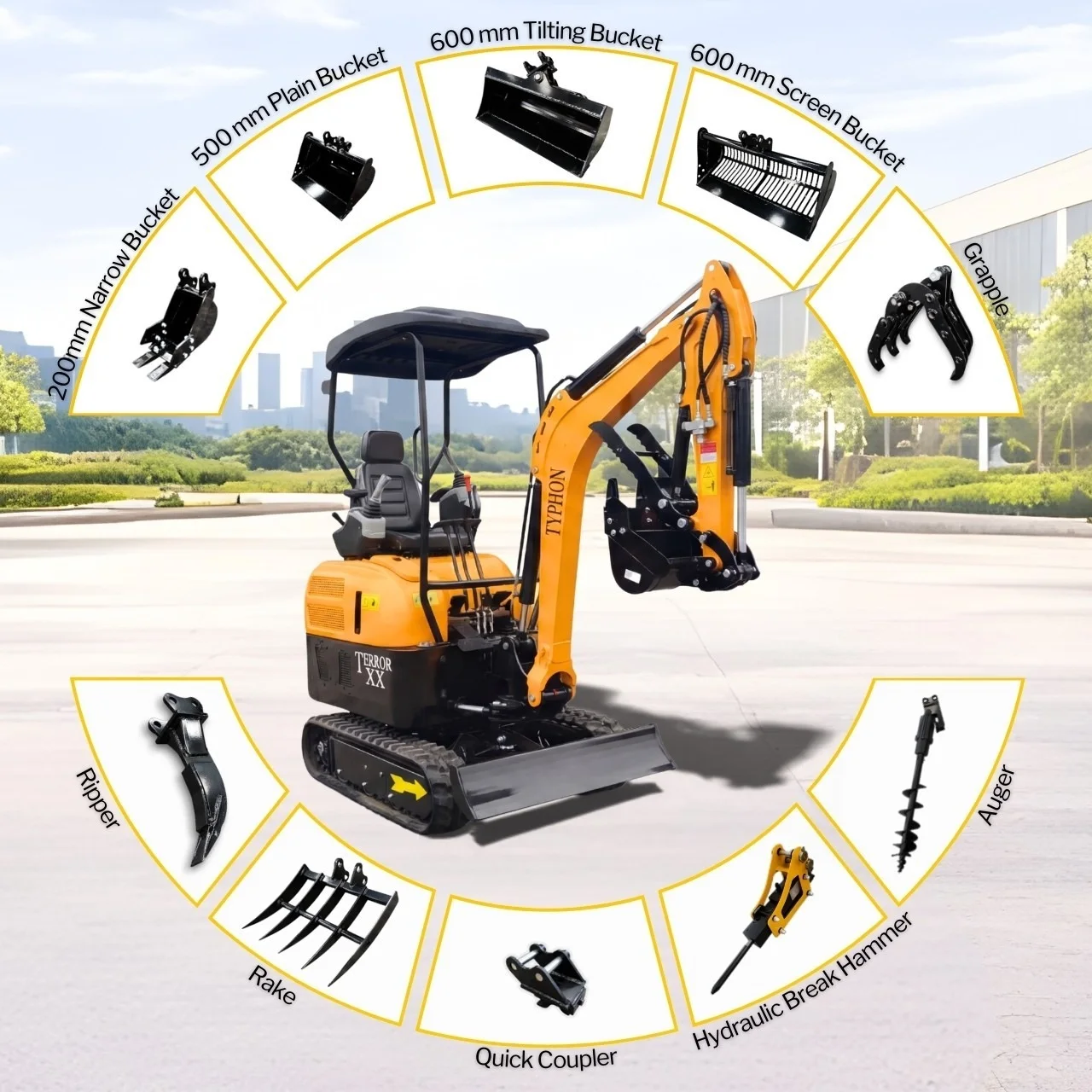 TYPHON TERROR XX 4000lb Mini Excavator 12 Attachments Kubota D902 Diesel Engine