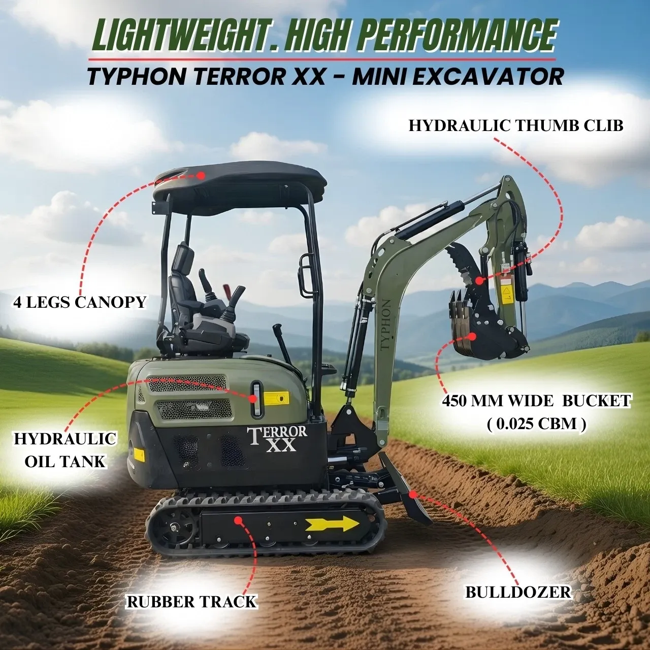 New TYPHON TERROR XX 4000lb Mini Excavator SideSwing Kuobta D902 12 Attachments