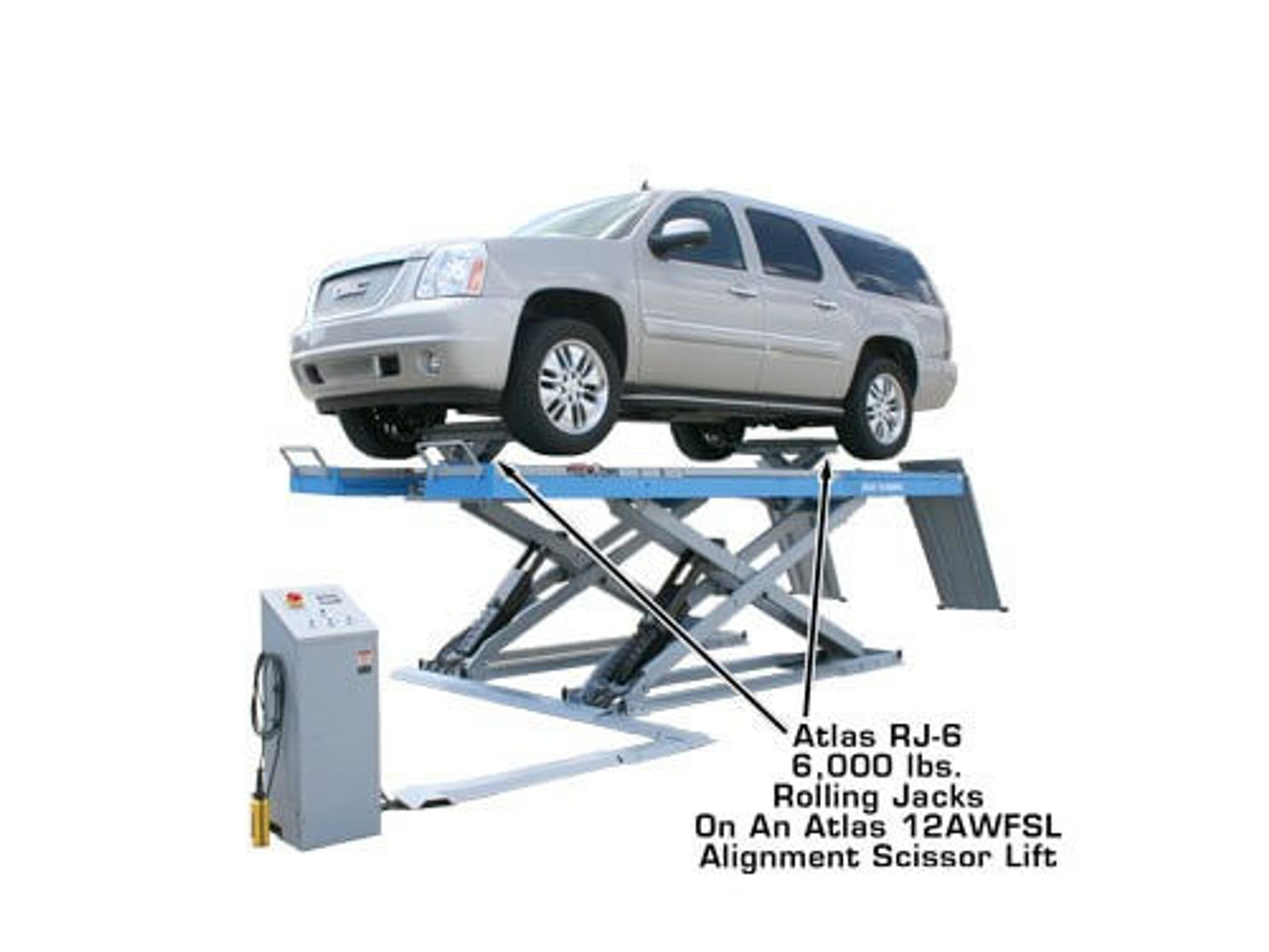 Atlas® RJ-6 Rolling Air/Hydraulic Center Jack 6,000 Lbs. Capacity and Truck Adapters