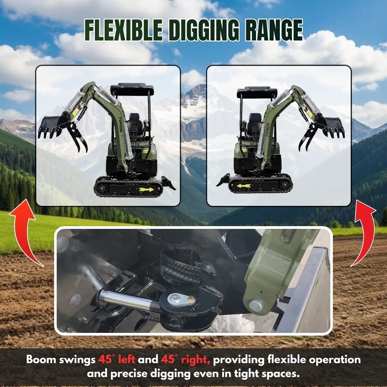 New TYPHON TERROR XX 4000lb Mini Excavator SideSwing Kuobta D902 12 Attachments