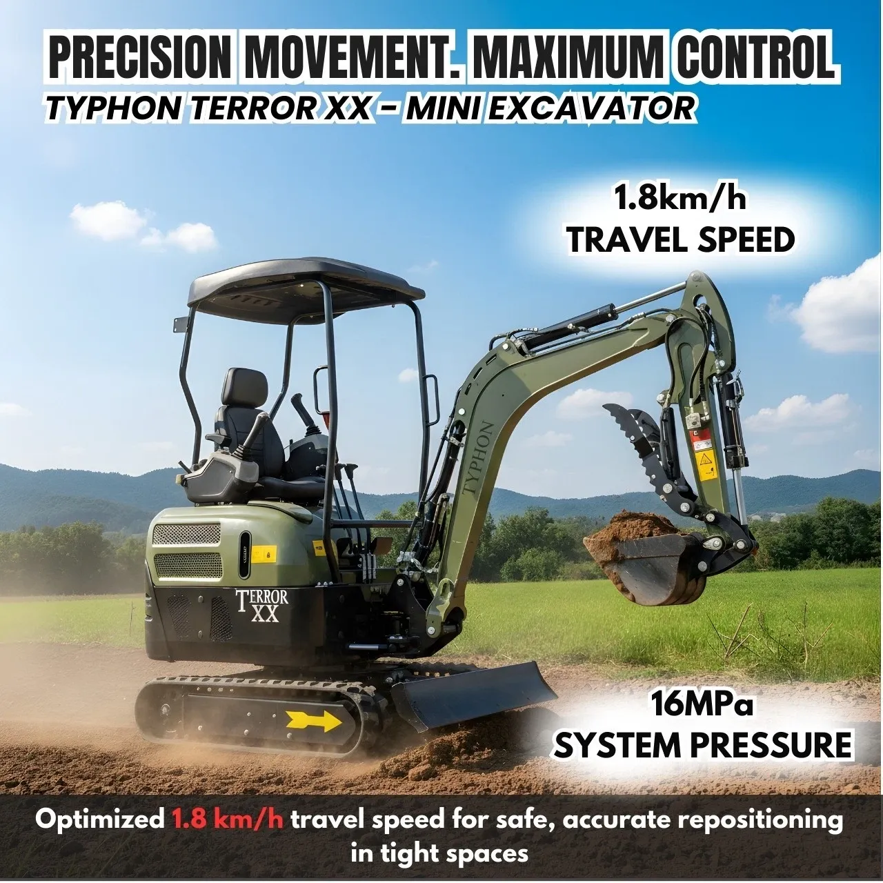 New TYPHON TERROR XX 4000lb Mini Excavator SideSwing Kuobta D902 12 Attachments