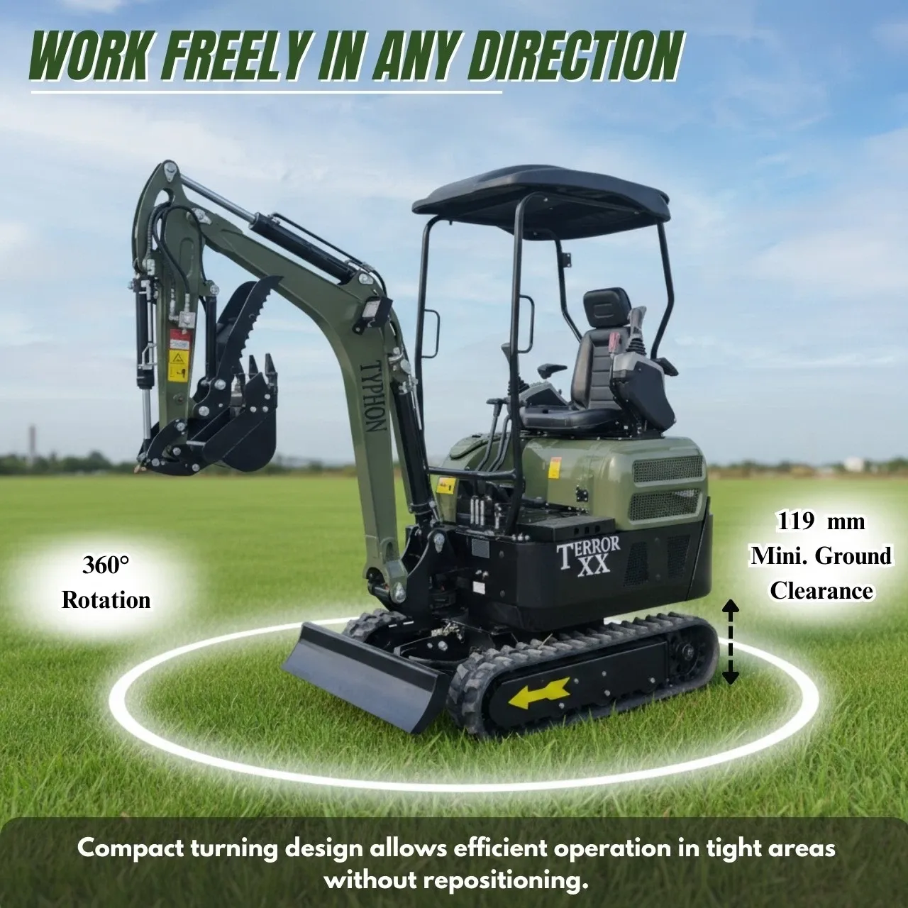 New TYPHON TERROR XX 4000lb Mini Excavator SideSwing Kuobta D902 12 Attachments