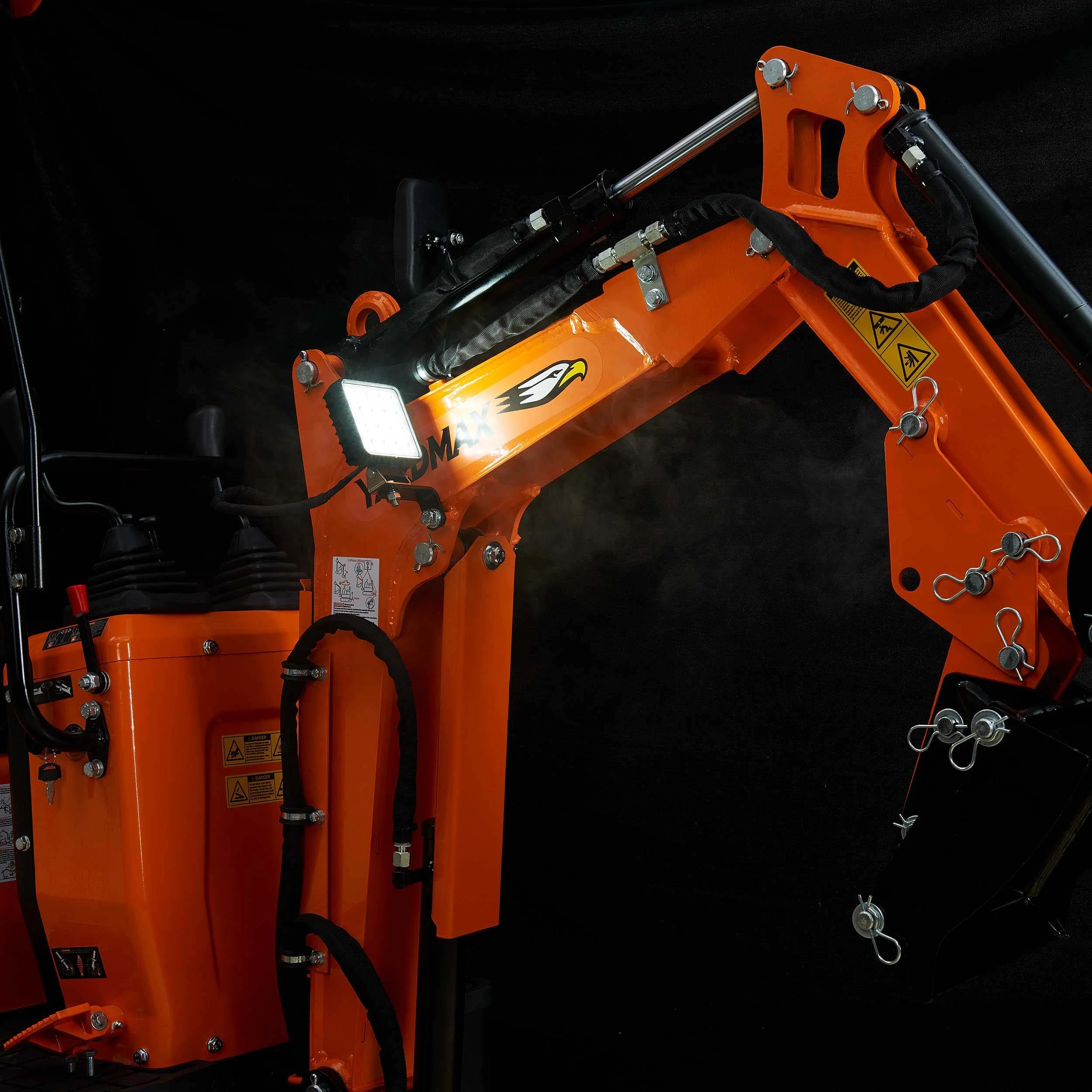 Mini Excavator with canopy, Claw, Grading Bucket & Rake, 306cc EPA compliant engine, suitable for construction work, farm&landscaping, utility installations