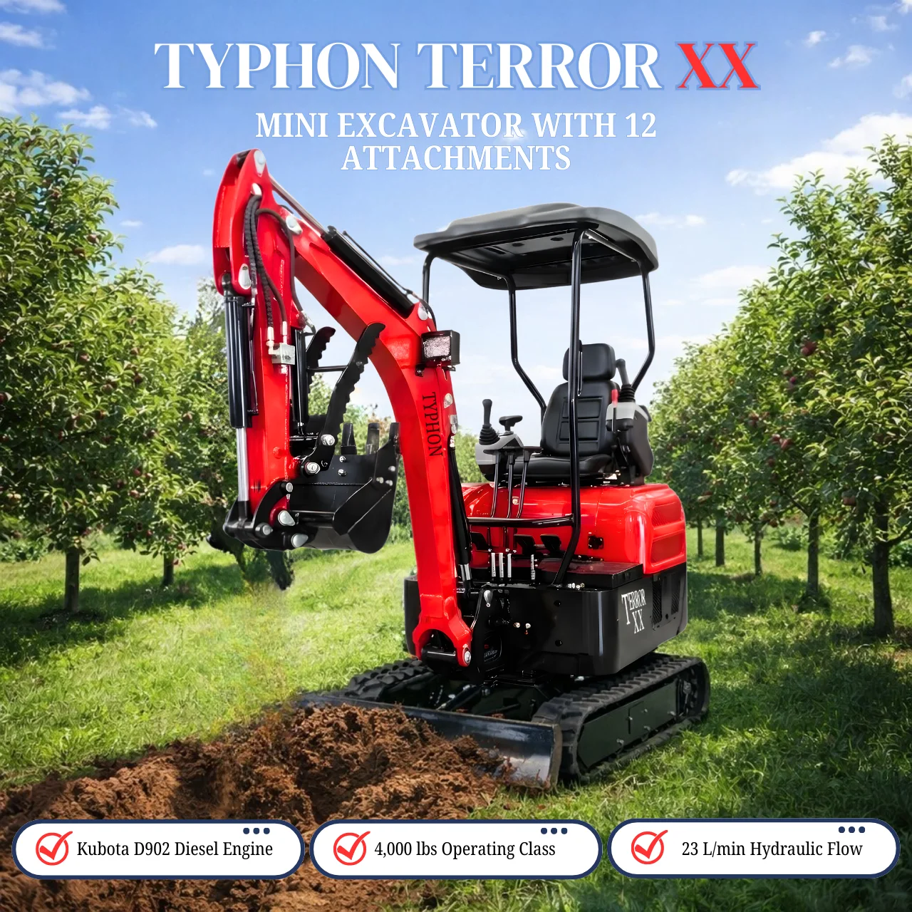 Terror XX Mini Excavator 4000lb Kubota D902 EPA Engine Crawler New
