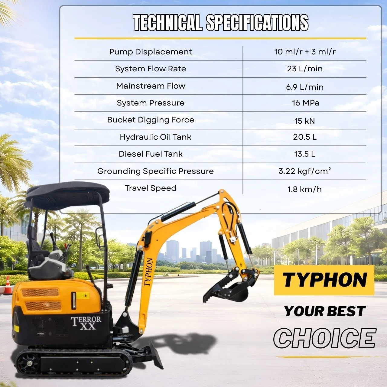 TYPHON TERROR XX 4000lb Mini Excavator 12 Attachments Kubota D902 Diesel Engine