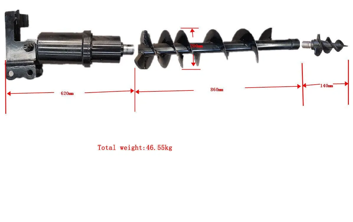Mini Excavator Attachment Hydraulic Auger 7.8in Dia Earth Drilling Hole Attchmen